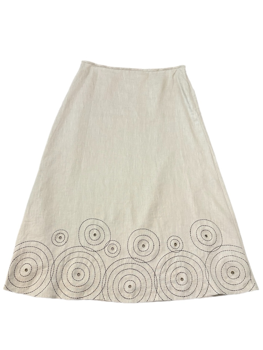 100% Linen Embroidered A-Line Maxi Skirt Women’s Beige 12.
